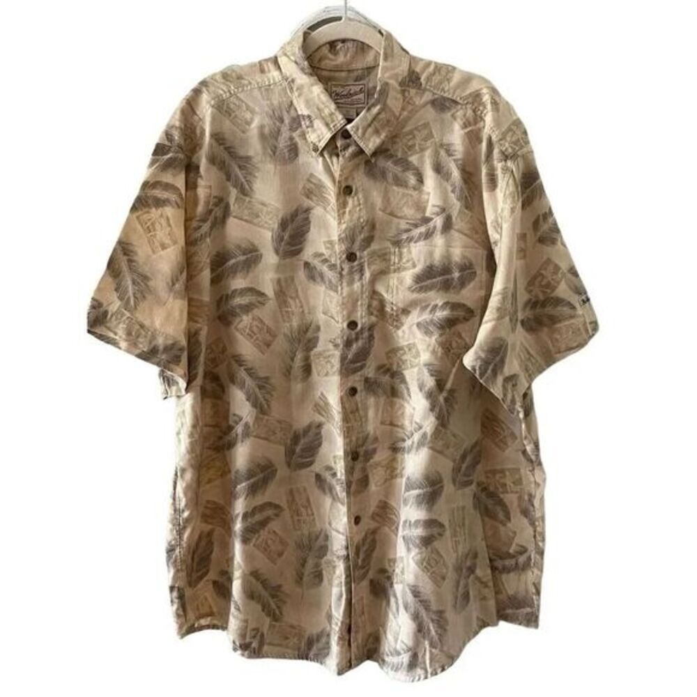 90s VTG Woolrich Mens 2XL Short Sleeve Button Up Shirt Feather Oversized‎